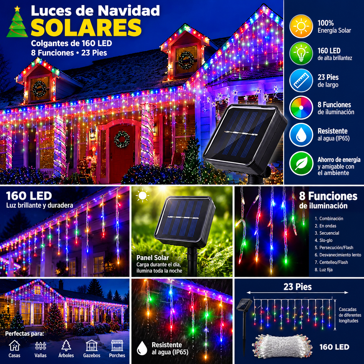 Solar Icicle String Lights RGB